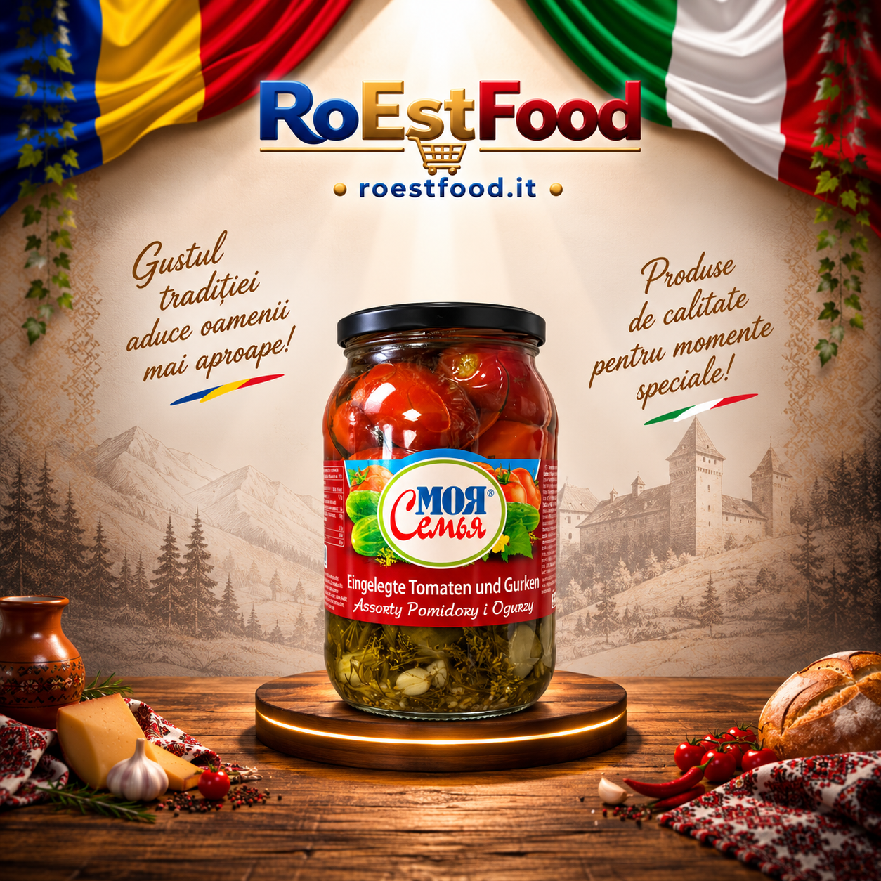 Rosii si Castraveti Murati Asortati Moja Semja 860 g